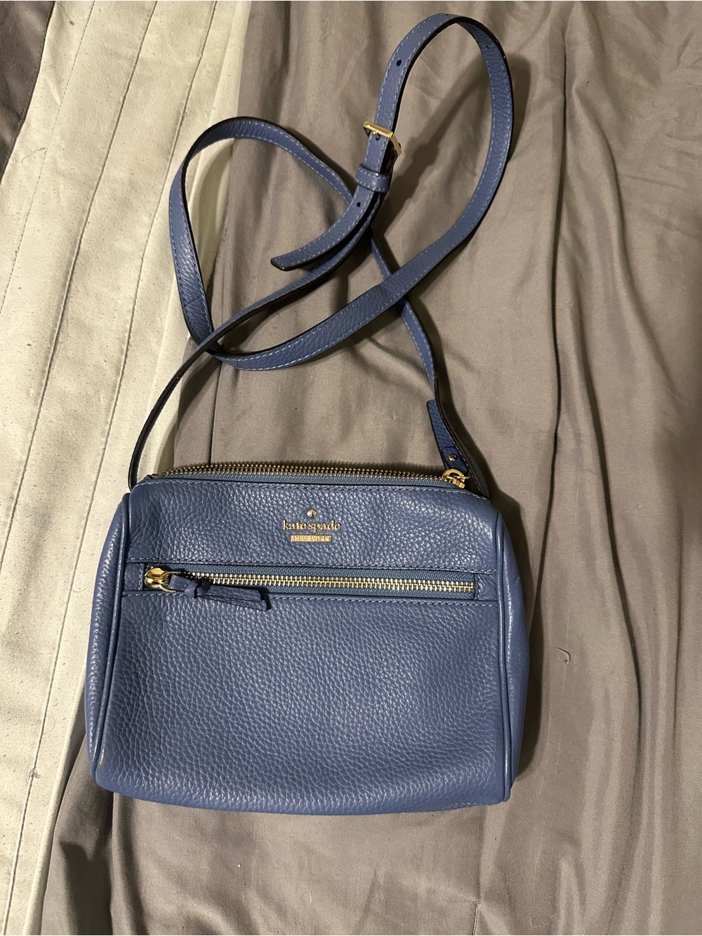 kate spade Blue Pebbled Leather Crossbody Bag with Gold Hardware